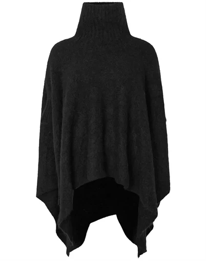 Rabens Saloner - Dede Fluffy Knit Poncho - Black
